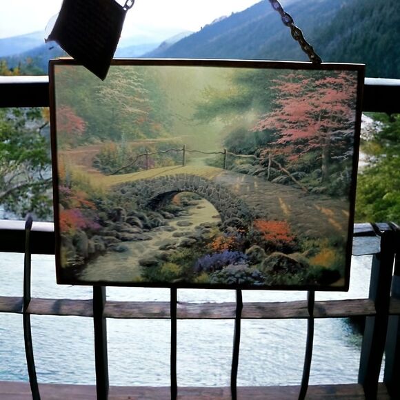 Thomas Kinkade Stained Glass Suncatcher Window Art Decor Bridge Of Faith Vintage - Picture 11 of 13